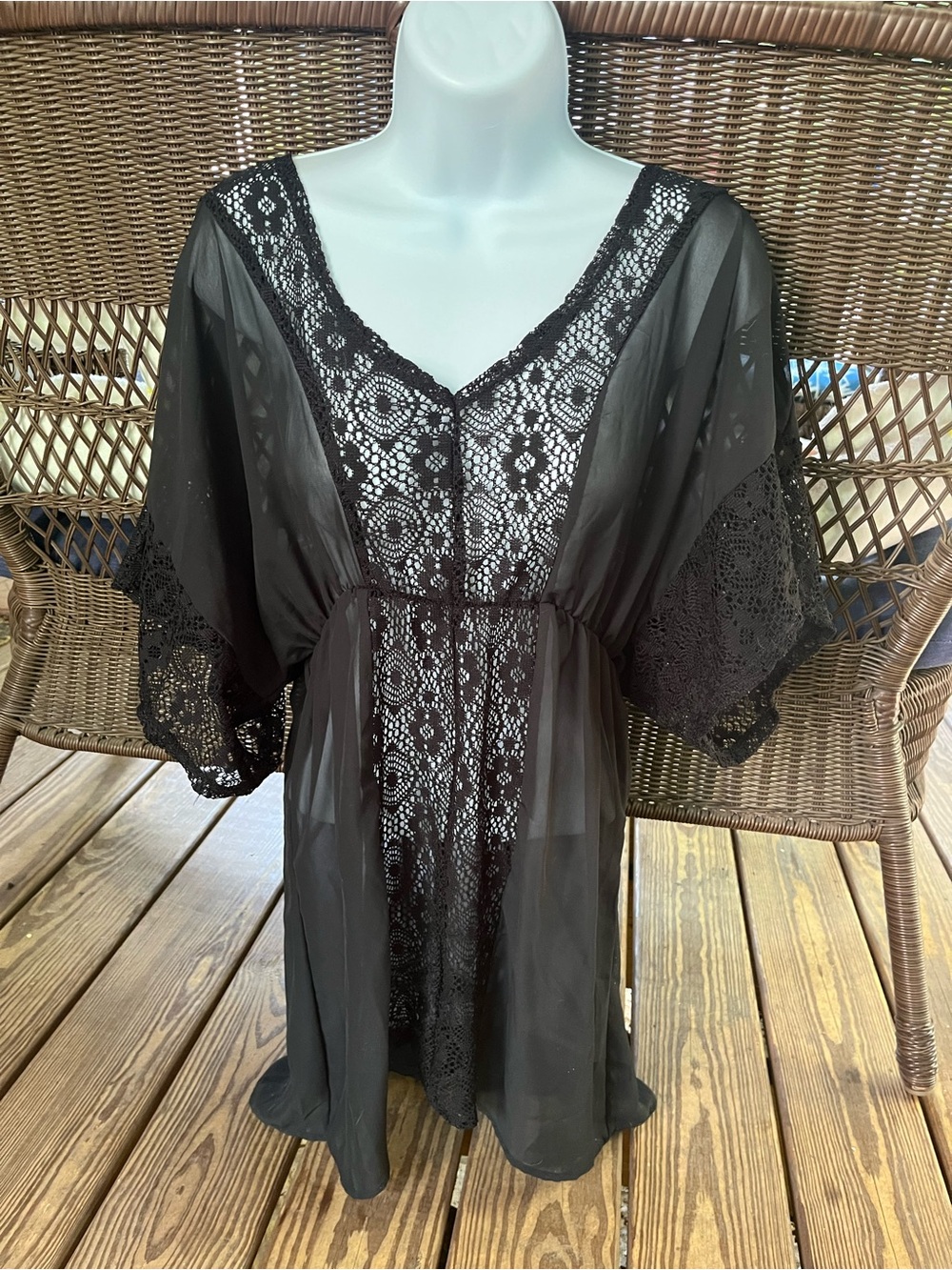 Xhilaration Black Sheer Crochet Lace Cover-Up